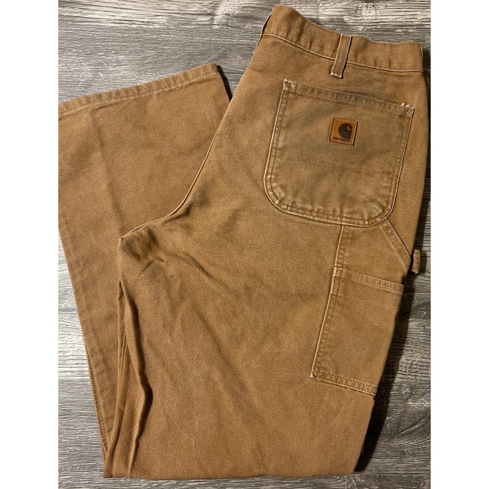 Carhartt B11 BRN Dungaree Fit Canvas Straight Leg Work Pants Size 36x32